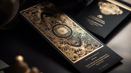 Elegant Black And Gold Ornate Invitation Card