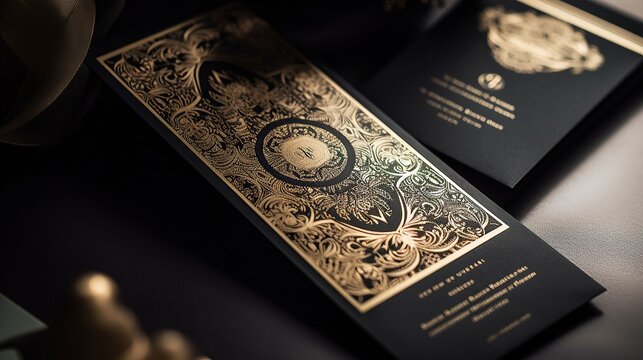 Elegant Black And Gold Ornate Invitation Card