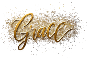 Refined Gold Script Lettering of Grace Isolated on Transparent Background