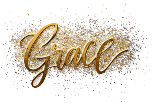 Refined Gold Script Lettering of Grace Isolated on Transparent Background