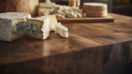 Assorted Cheeses Displayed on Wooden Surface