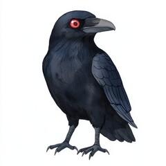 Fototapeta premium Watercolor Raven Illustration Dark Bird Red Eyes Mythical Creature Gothic Style Fantasy Art