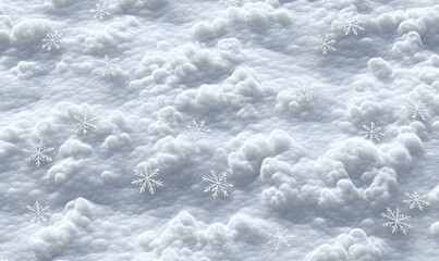 Serene winter sky background image featuring fluffy clouds and delicate snowflakes, ideal for holiday designs and winter themed projects.