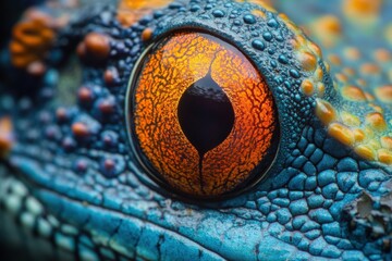 close-up of a vibrant amphibian eye with intricate patterns