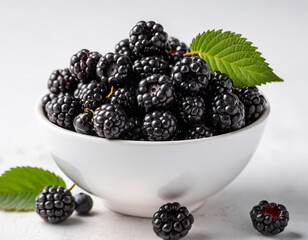 Fresh Blackberries in White Bowl &ndash; Vibrant and Healthy Fruit on Clean Background.