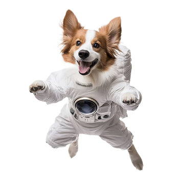 Playful Canine Astronaut Exploring the Cosmos in Futuristic Space Suit