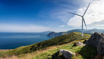 landscape with wind turbine and sea view