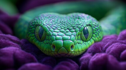 Obraz premium Vibrant Green Snake Close-Up with Intricate Scales and Intense Eyes