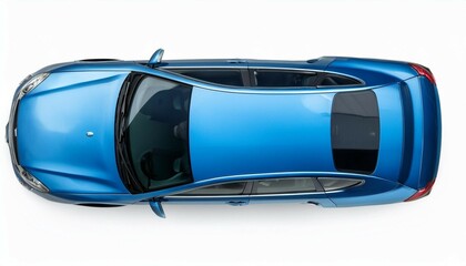 modern blue sedan car viewed from above isolated on white