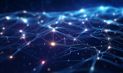 Cyber big data flow. Blockchain data fields. Network line connect stream. Concept of AI technology, digital communication, science research, 3D illustration neural cells