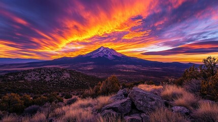 Naklejka premium breathtaking sunset over mountain landscape