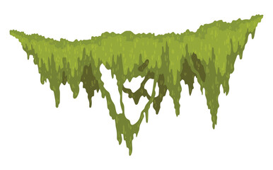 Cartoon jungle moss shape. Green swamp moss, forest hanging and creeping lichen. Rainy forest flora. Marsh plant for computer games isolated on white. Flat vector illustration