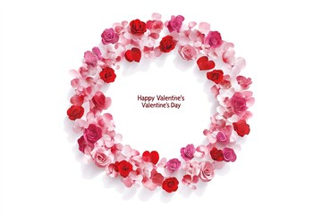 Obraz premium Beautiful Circular Valentine's Day Design with Roses and Heart Details on White Background 
