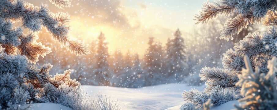 Winter Landscape with Spruce Branches