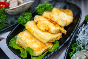 Korean side dish food. fried tofu