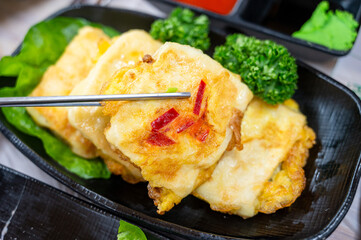 Korean side dish food. fried tofu