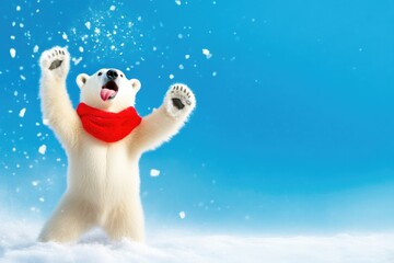 Fototapeta premium Festive Polar Bear Enjoying the Snowy Weather