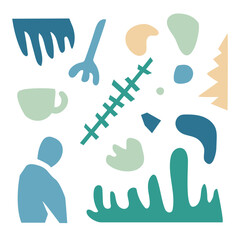 Abstract shapes set,trendy modern organic silhouettes,nature simple aesthetic elements abstract figures silhouette.Geometric contemporary collage applique trendy poster,boho mid-century unique style