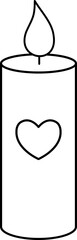 Valentine romantic candle outline vector.
valentine's day coloring drawing.
Transparent background.