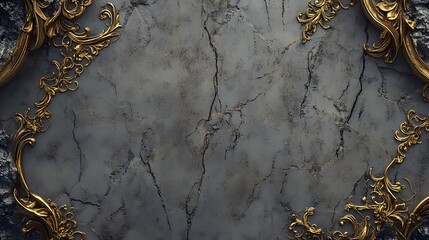 A textured background featuring ornate golden frames around a cracked stone surface.