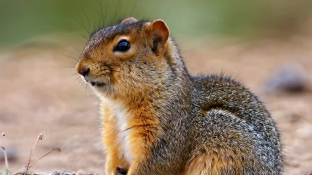 Ground squirrel Spermophilus pygmaeus in the wild. The gopher is watching warily.