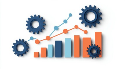 Gear and graph symbolize growth and innovation in digital transformation.