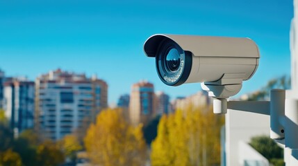 High-Tech CCTV Security Camera Mounted on Building