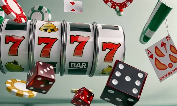 Lucky Seven Jackpot! Casino Slot Machine with Dice and Chips