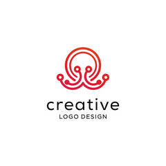 Octopus  with line art, Design template vector