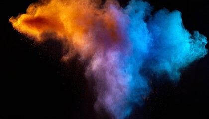 Vibrant Bluish Smoke Cloud of Colorful Powder: A Stunning Display of Bright Orange, Purple, and Blue Swirls Capturing the Essence of Celebration and Creativity in a Dynamic Atmosphere