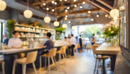 Experience the Vibrant Atmosphere of Blur Coffee Shop: A Cozy Cafe Restaurant with a Passionate Chef and Happy Customers Enjoying Delicious Brews and Culinary Delights