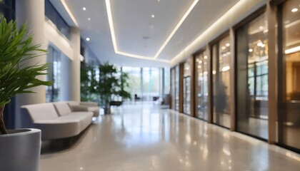 Elegant Blurred Office Lobby Entrance and Defocused Luxury Clinic Hospital Corridor Background for Professional Use in Healthcare and Corporate Environments