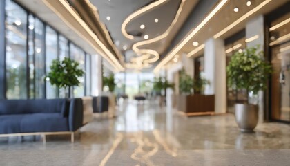 Elegant Blurred Office Lobby Entrance with Defocused Luxury Clinic Hospital Corridor Background - A Serene Atmosphere for Professional and Healthcare Environments
