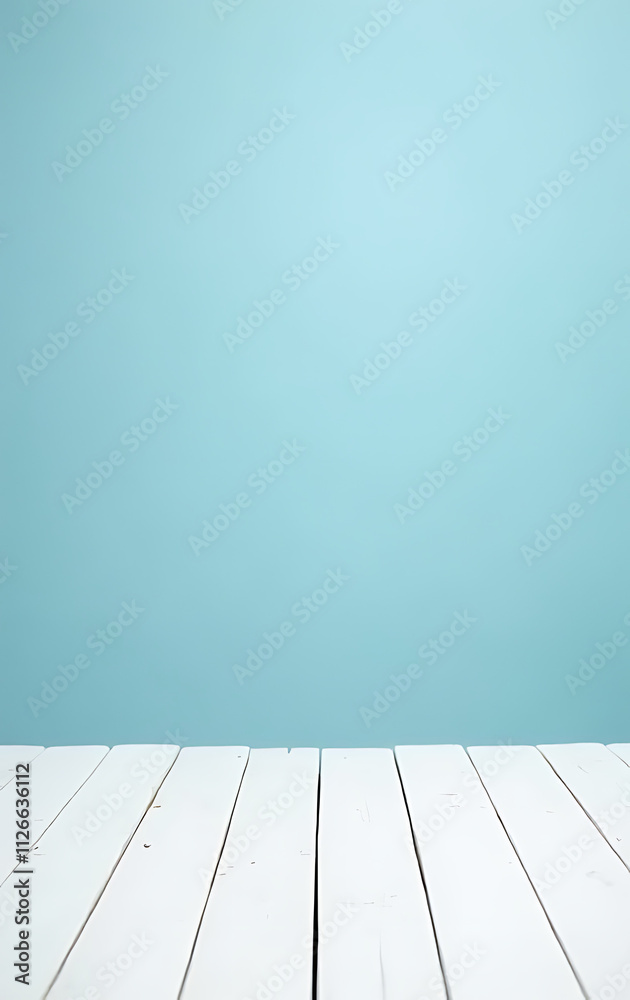 Aufkleber a beautiful white wooden tabletop stands out against a serene blue background creating a visually ap