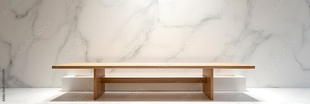 Poster A beautiful wood table sits atop a white abstract background in this display at a large department store._00002_