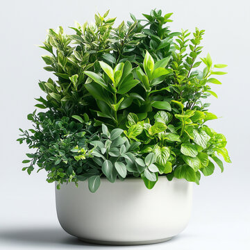Small house plants in a pot for indoor decor isolated on white background