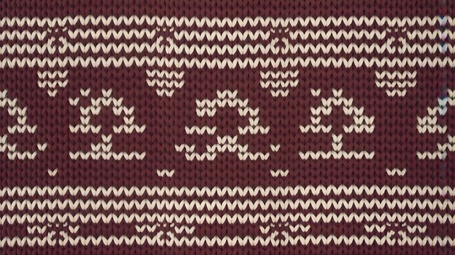 Knitted fabric texture featuring festive patterns in maroon and white. Perfect for backgrounds, digital artwork, textile projects, and holiday-themed designs | High Resolution Plus Printable.
