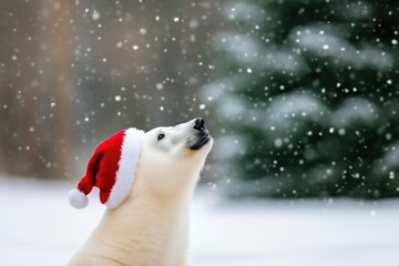 Fototapeta premium Winter Wonderland with Polar Bear and Snowflakes