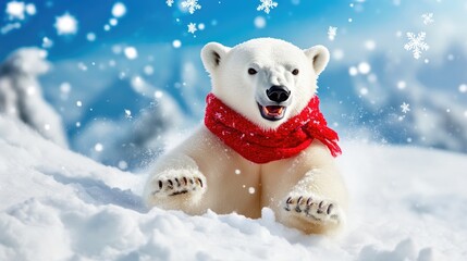 Playful Polar Bear Laughing in Snowy Winter