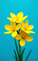 Obraz premium A cluster of bright yellow petals blooms beautifully against a vibrant blue background in full harmony always._00001_