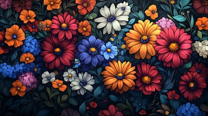 A vibrant and detailed illustration of various flower background