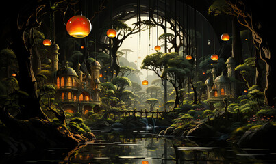 Obraz premium Fantasy world of another planet, surreal landscape.
