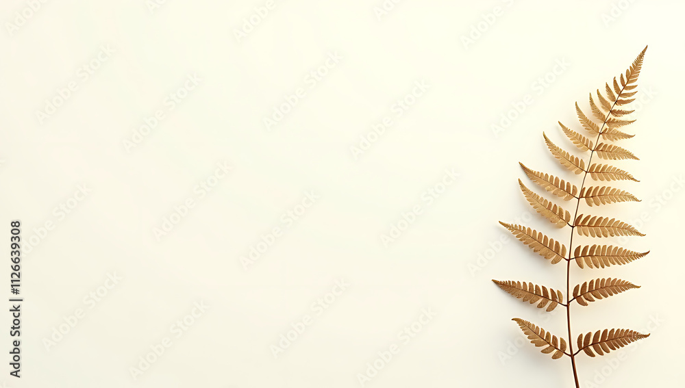 Poster a delicate exotic fern leaf is set against a simple yet elegant gold and white copy space background