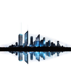 Cityscape Reflections: A mesmerizing silhouette of a modern metropolis against a twilight sky, with its shimmering reflection in a tranquil body of water.