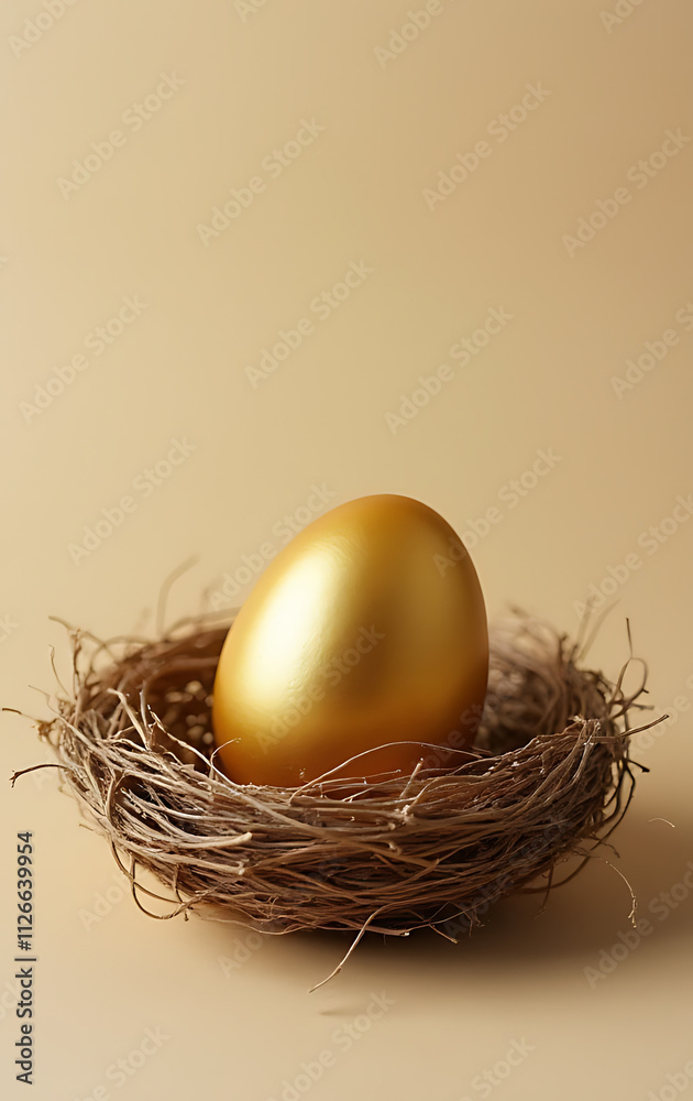 Aufkleber a golden egg is carefully placed in a nest made of delicate paper with empty surrounding space._0000