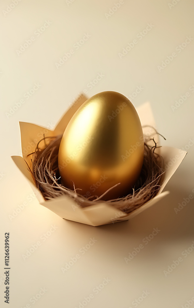 Aufkleber a golden egg is carefully placed in a nest made of delicate paper with empty surrounding space._0000