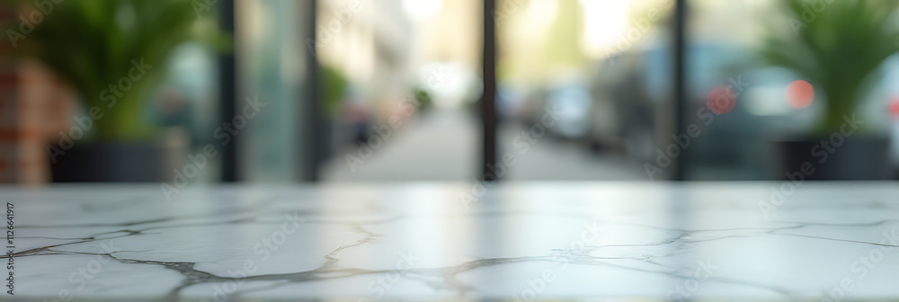 Poster a marble table top stands out against a blurred glass wall providing an aesthetically pleasing selec