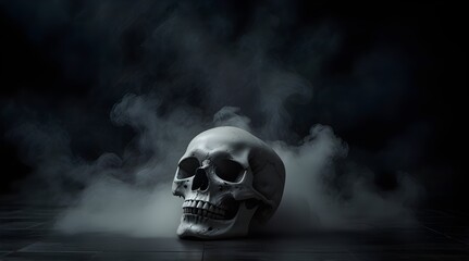 Skull Fog In Dark Halloween Background.generative.ai 