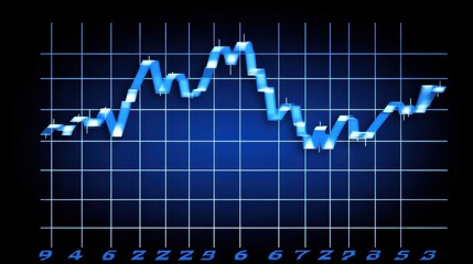 A blue line graph depicting fluctuating data trends over time on a grid background.