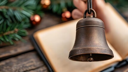 Obraz premium Festive Church Service Scene with Congregants in a Warm Atmosphere Celebrating Community and Tradition, Featuring a Bell and Holiday Decorations